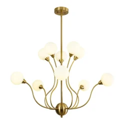 Bloom Frosted Glass Globe Bubble Brass Sputnik Chandelier
