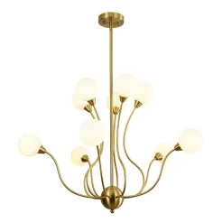 Bloom Frosted Glass Globe Bubble Brass Sputnik Chandelier