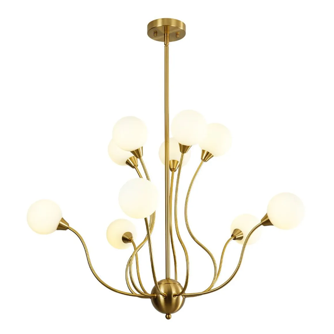 Bloom Frosted Glass Globe Bubble Brass Sputnik Chandelier