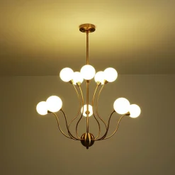 Bloom Frosted Glass Globe Bubble Brass Sputnik Chandelier
