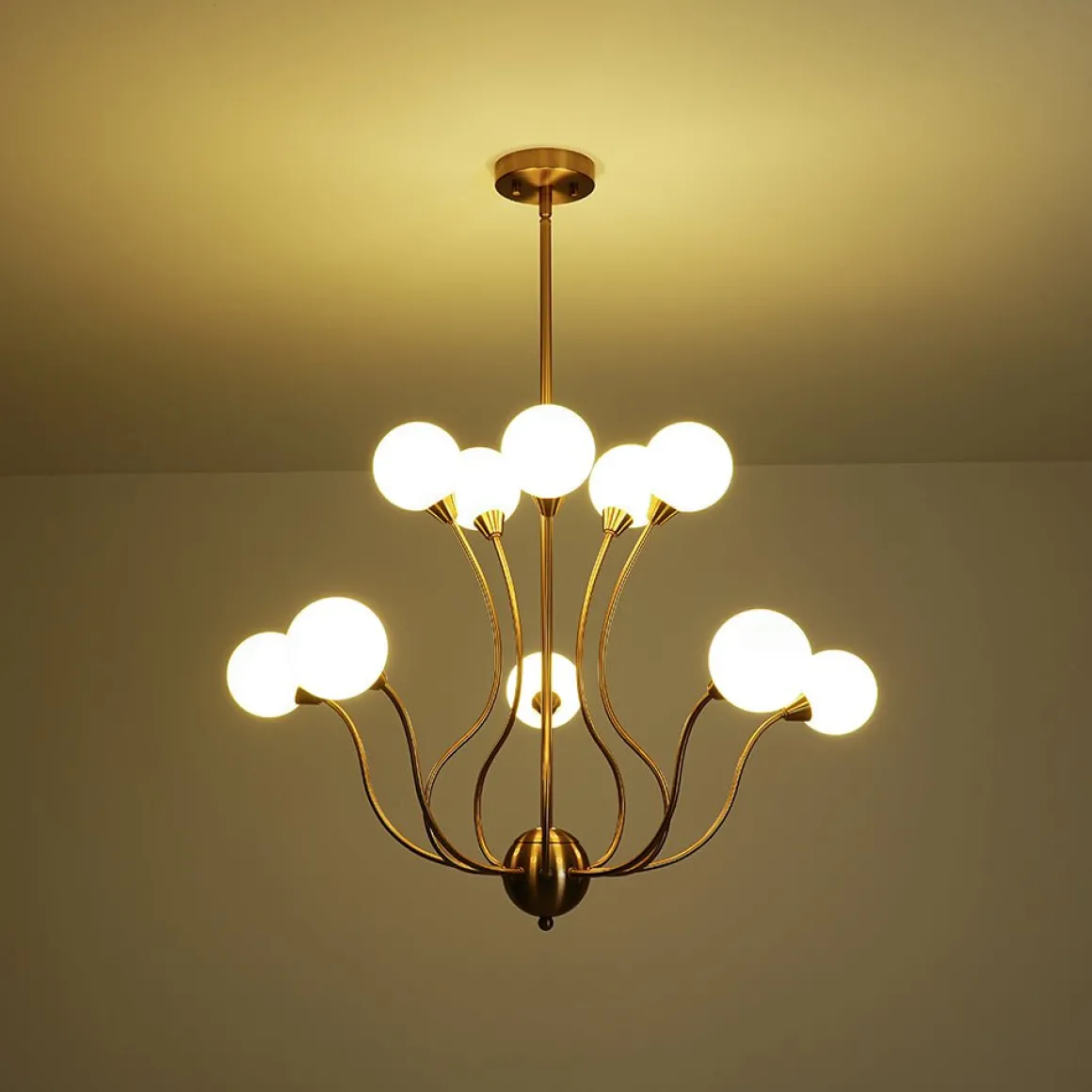 Bloom Frosted Glass Globe Bubble Brass Sputnik Chandelier