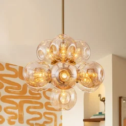 Bloom 10-Light Cluster Amber Glass Round Bubble Chandelier