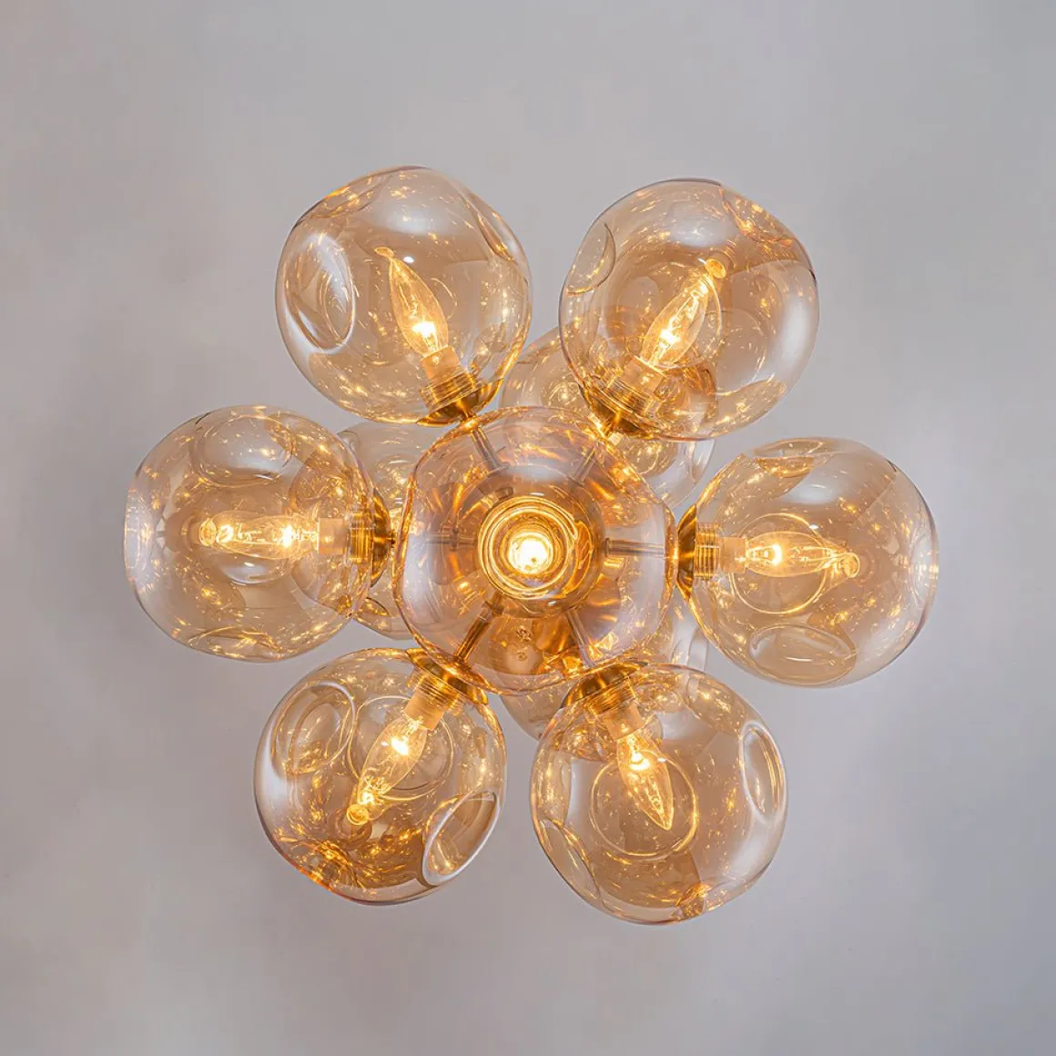 Bloom 10-Light Cluster Amber Glass Round Bubble Chandelier