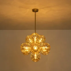 Bloom 10-Light Cluster Amber Glass Round Bubble Chandelier