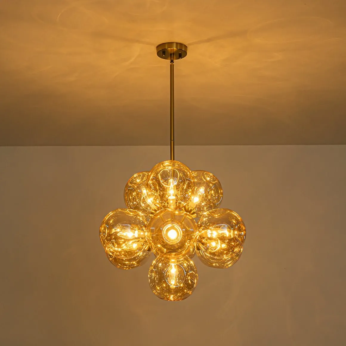 Bloom 10-Light Cluster Amber Glass Round Bubble Chandelier
