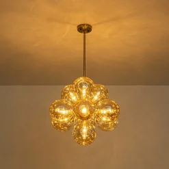Bloom 10-Light Cluster Amber Glass Round Bubble Chandelier