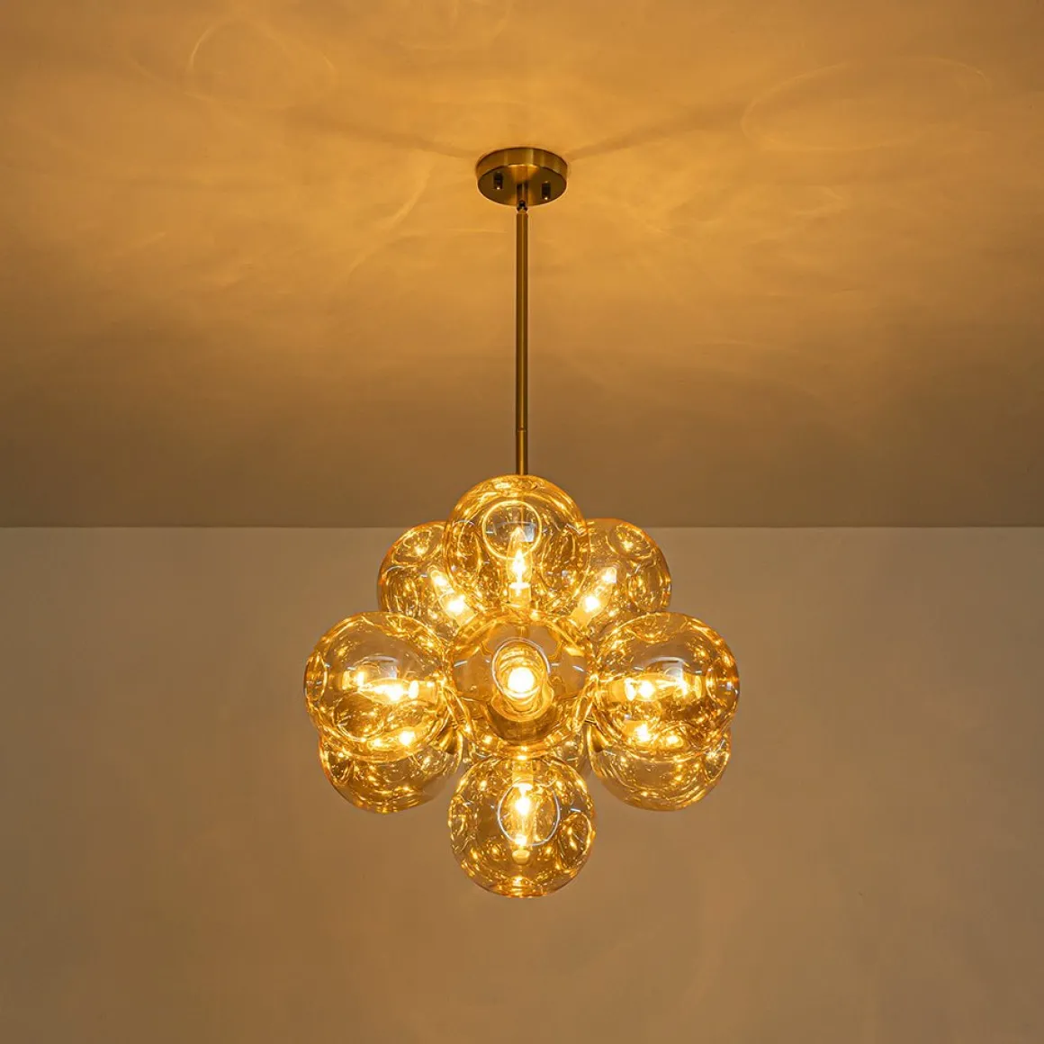 Bloom 10-Light Cluster Amber Glass Round Bubble Chandelier