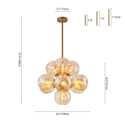 Bloom 10-Light Cluster Amber Glass Round Bubble Chandelier