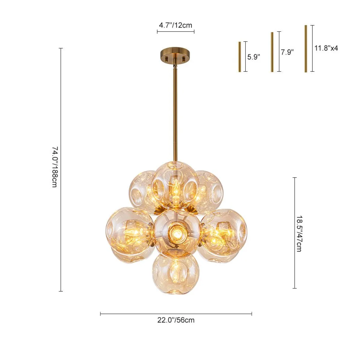 Bloom 10-Light Cluster Amber Glass Round Bubble Chandelier