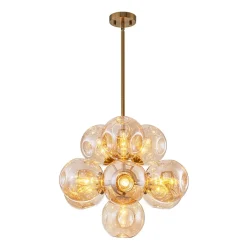 Bloom 10-Light Cluster Amber Glass Round Bubble Chandelier