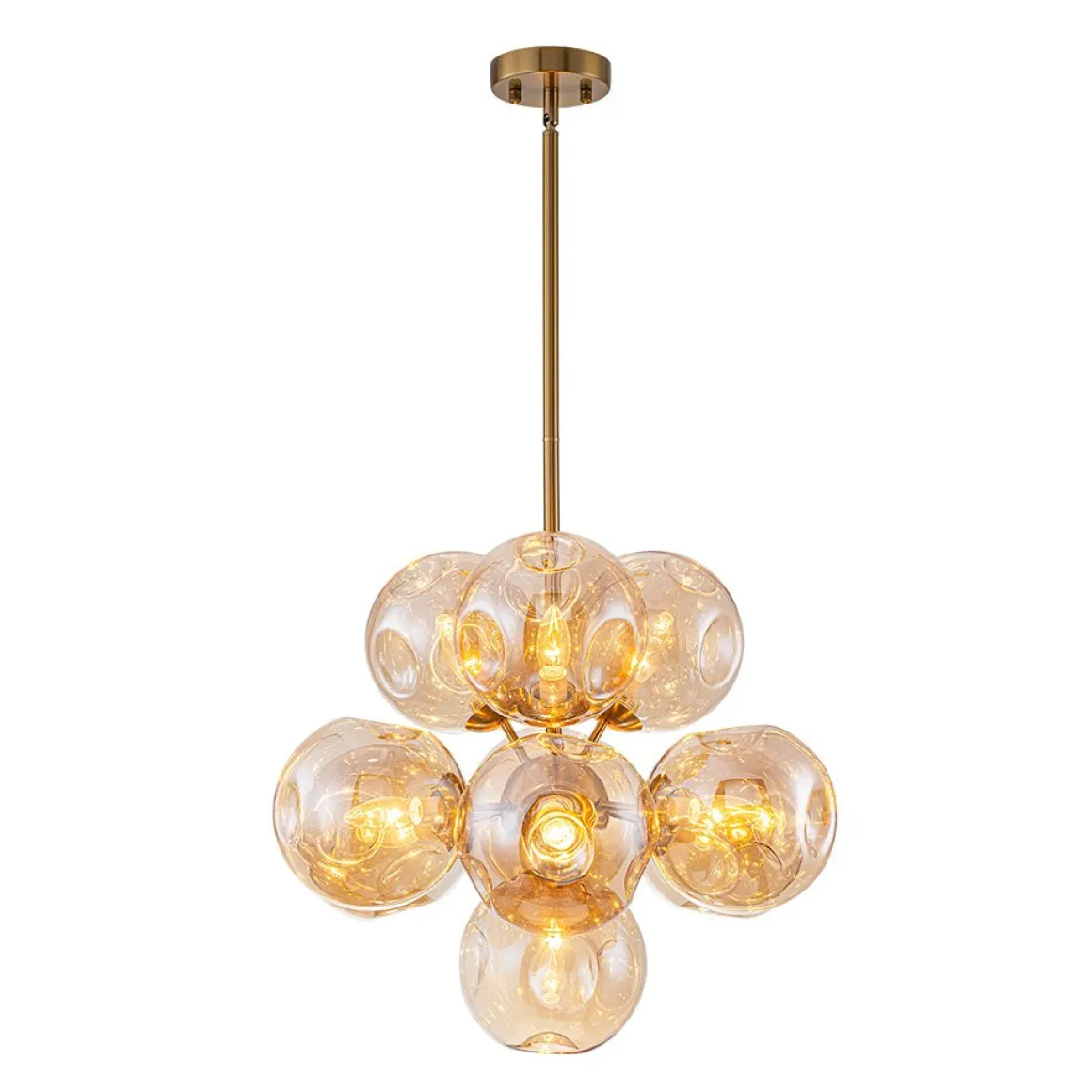 Bloom 10-Light Cluster Amber Glass Round Bubble Chandelier