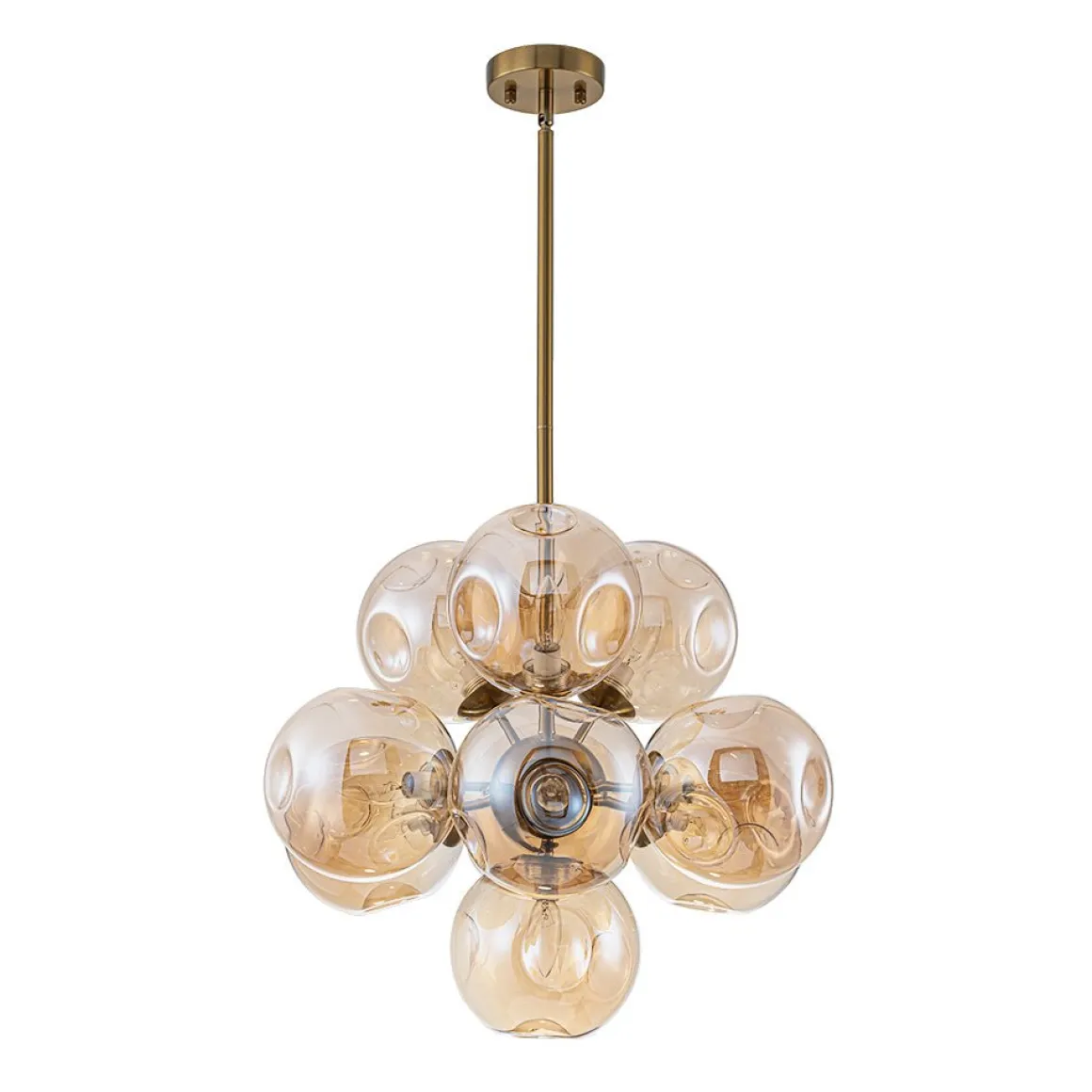 Bloom 10-Light Cluster Amber Glass Round Bubble Chandelier