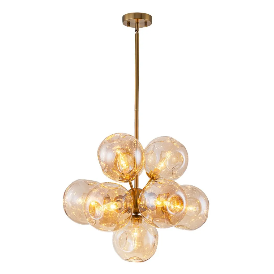 Bloom 10-Light Cluster Amber Glass Round Bubble Chandelier