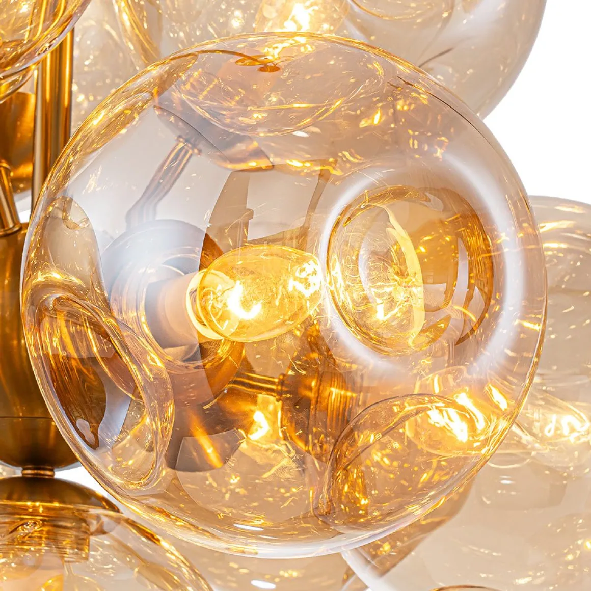 Bloom 10-Light Cluster Amber Glass Round Bubble Chandelier