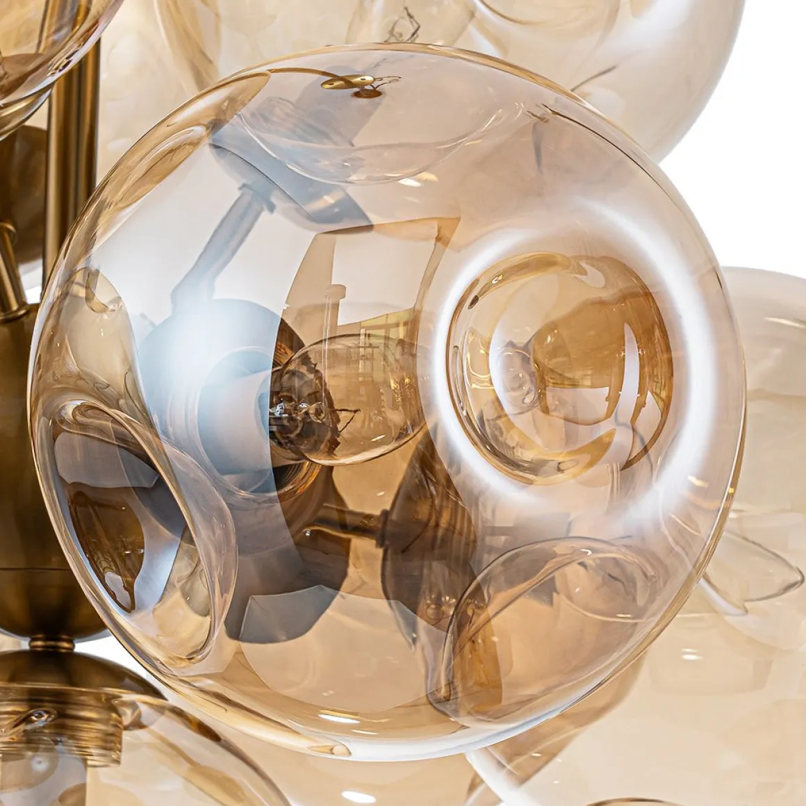 Bloom 10-Light Cluster Amber Glass Round Bubble Chandelier