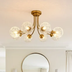 Bloom 8-Light Rippled Glass Globe Bubble Round Semi Flush