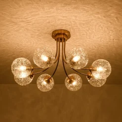 Bloom 8-Light Rippled Glass Globe Bubble Round Semi Flush