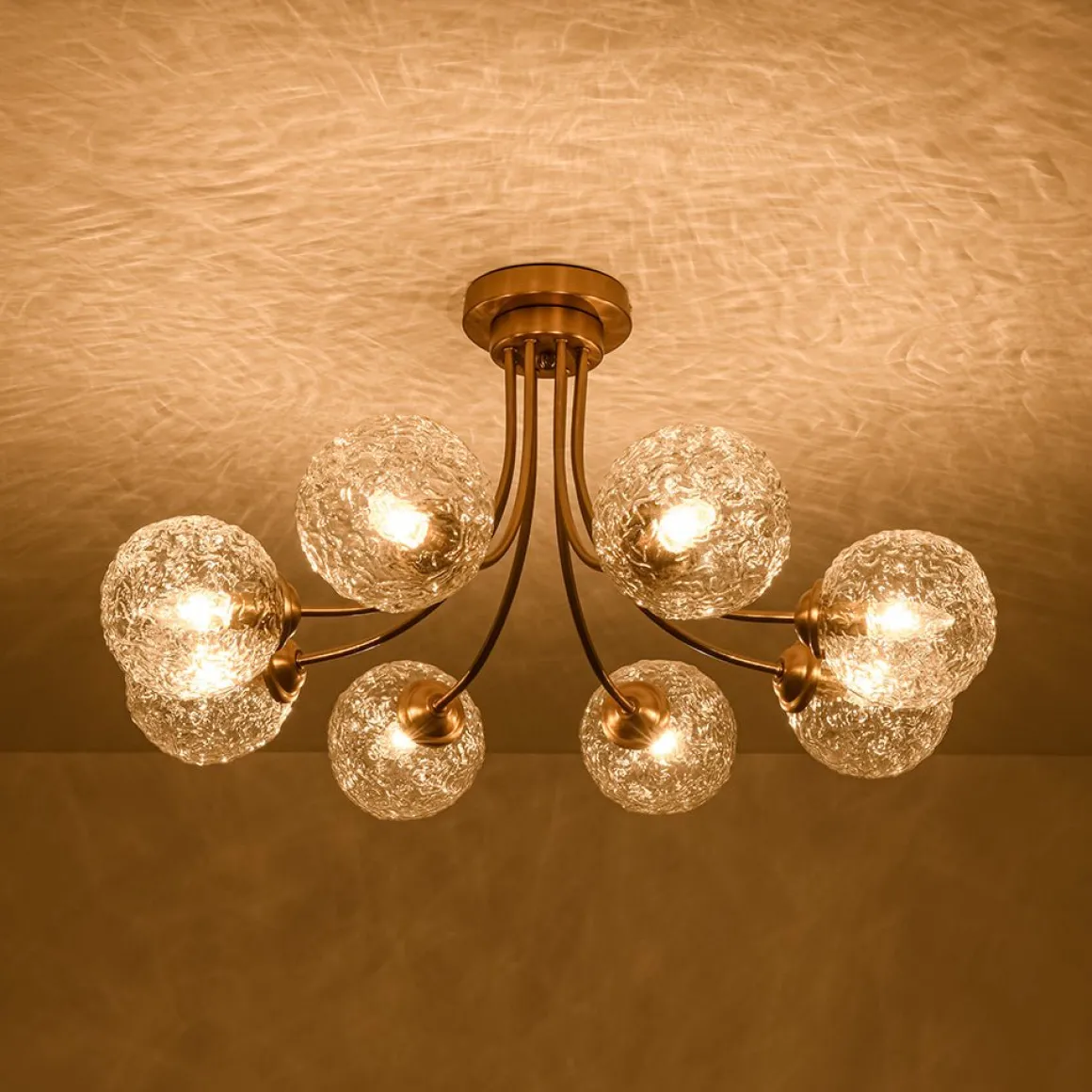 Bloom 8-Light Rippled Glass Globe Bubble Round Semi Flush