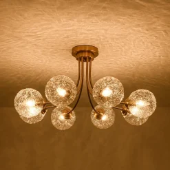 Bloom 8-Light Rippled Glass Globe Bubble Round Semi Flush