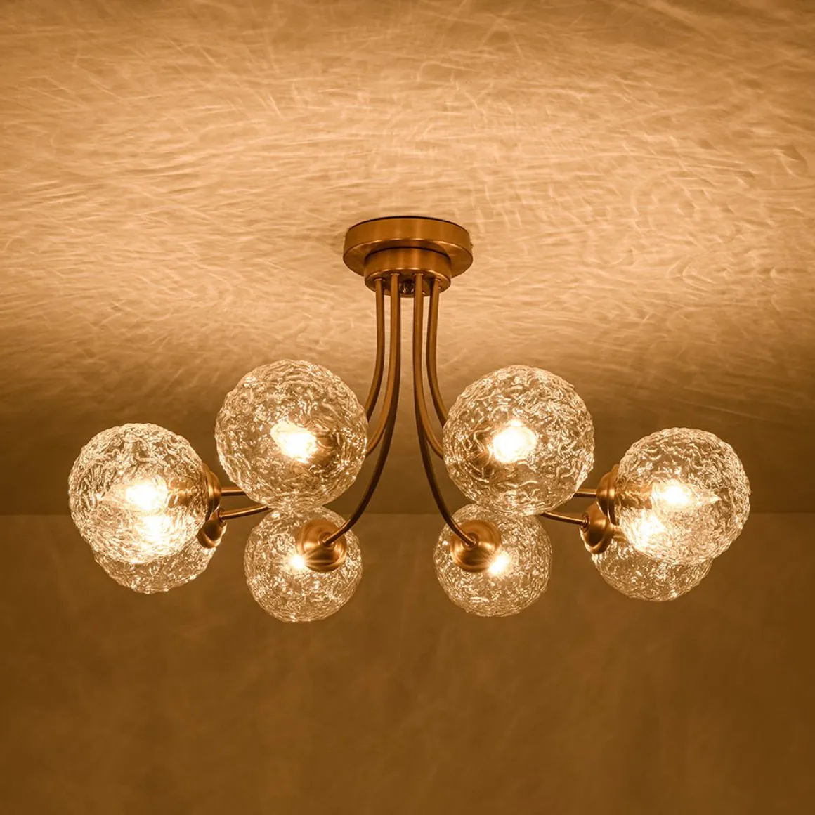 Bloom 8-Light Rippled Glass Globe Bubble Round Semi Flush