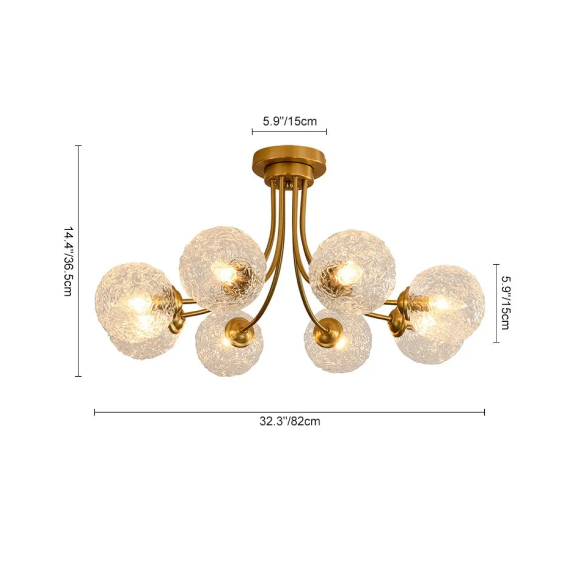 Bloom 8-Light Rippled Glass Globe Bubble Round Semi Flush