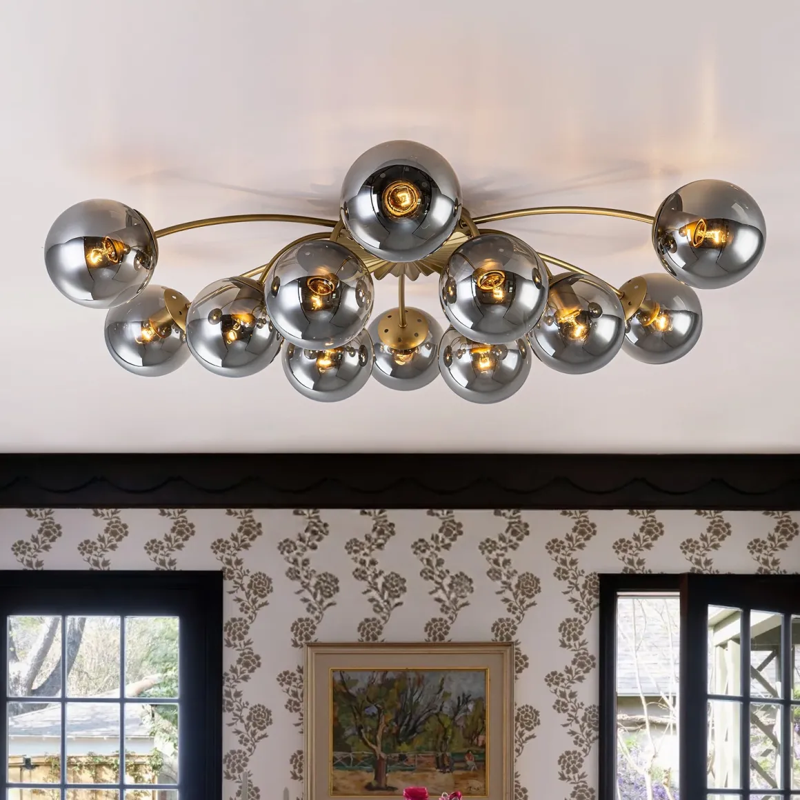 Bloom 12-Light Smoked Glass Bubble Semi Flush Chandelier