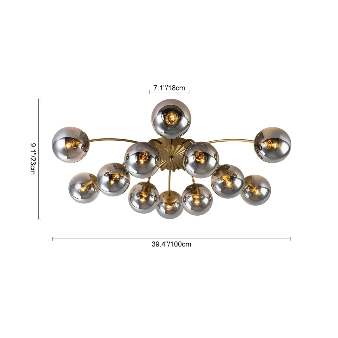 Bloom 12-Light Smoked Glass Bubble Semi Flush Chandelier