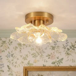 Bloom 1-Light Snow Lotus Clear Glass Flower Semi Flush Mount