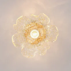 Bloom 1-Light Snow Lotus Clear Glass Flower Semi Flush Mount