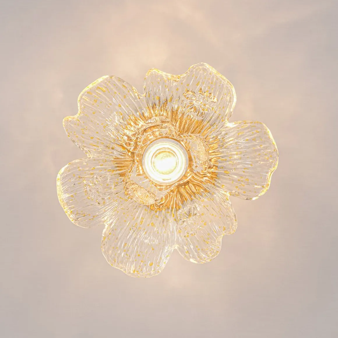 Bloom 1-Light Snow Lotus Clear Glass Flower Semi Flush Mount