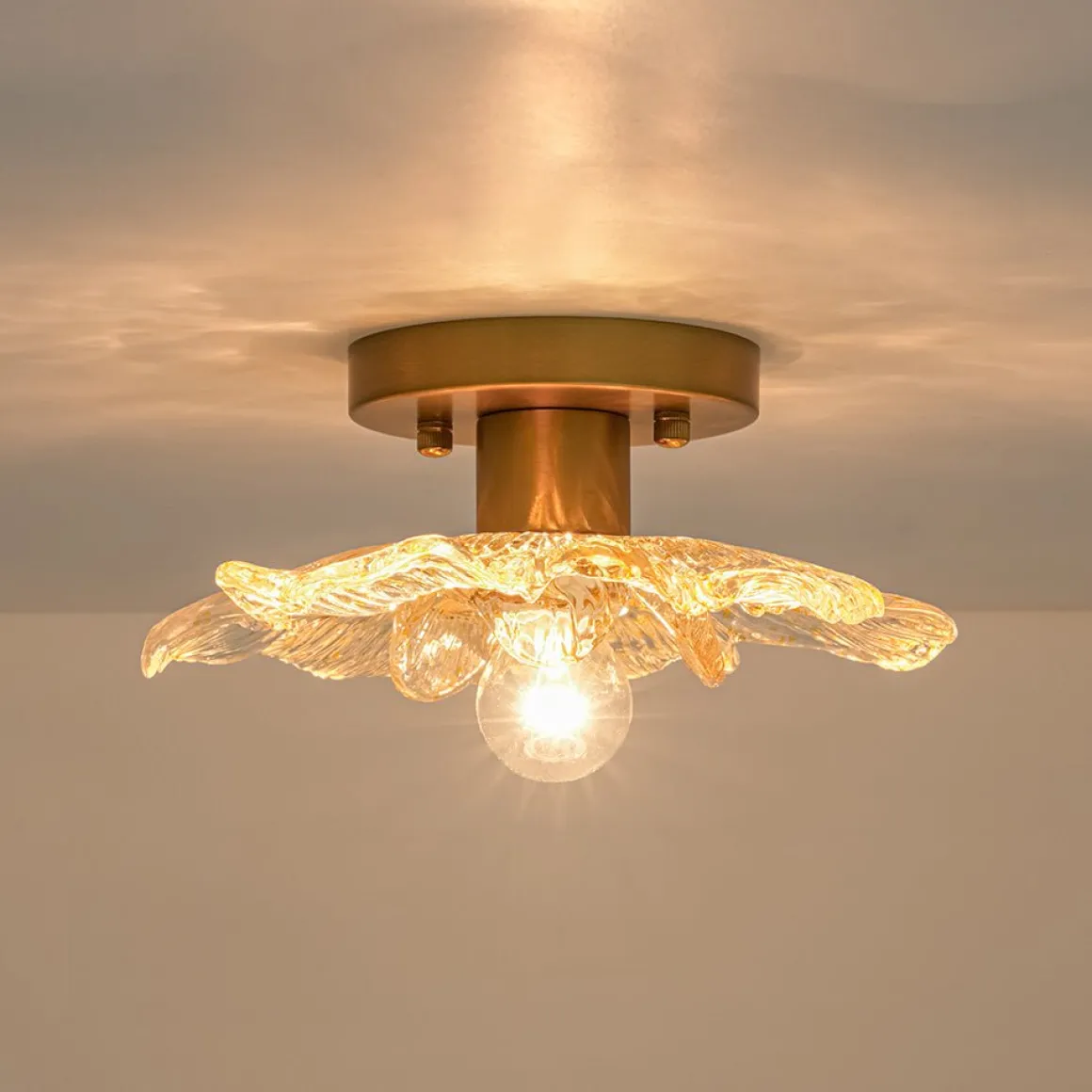 Bloom 1-Light Snow Lotus Clear Glass Flower Semi Flush Mount