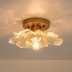 Bloom 1-Light Snow Lotus Clear Glass Flower Semi Flush Mount