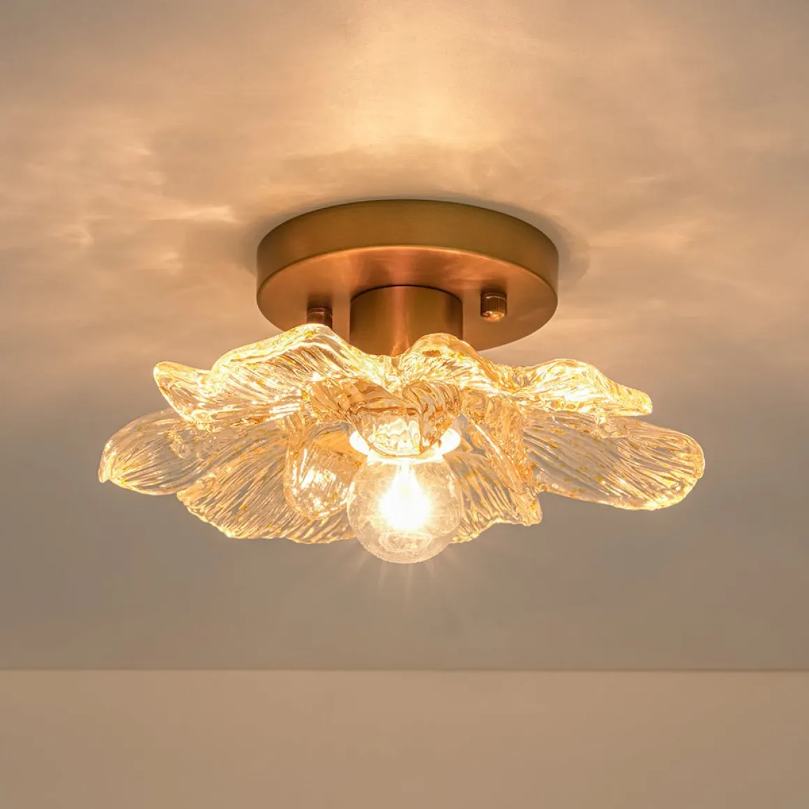 Bloom 1-Light Snow Lotus Clear Glass Flower Semi Flush Mount