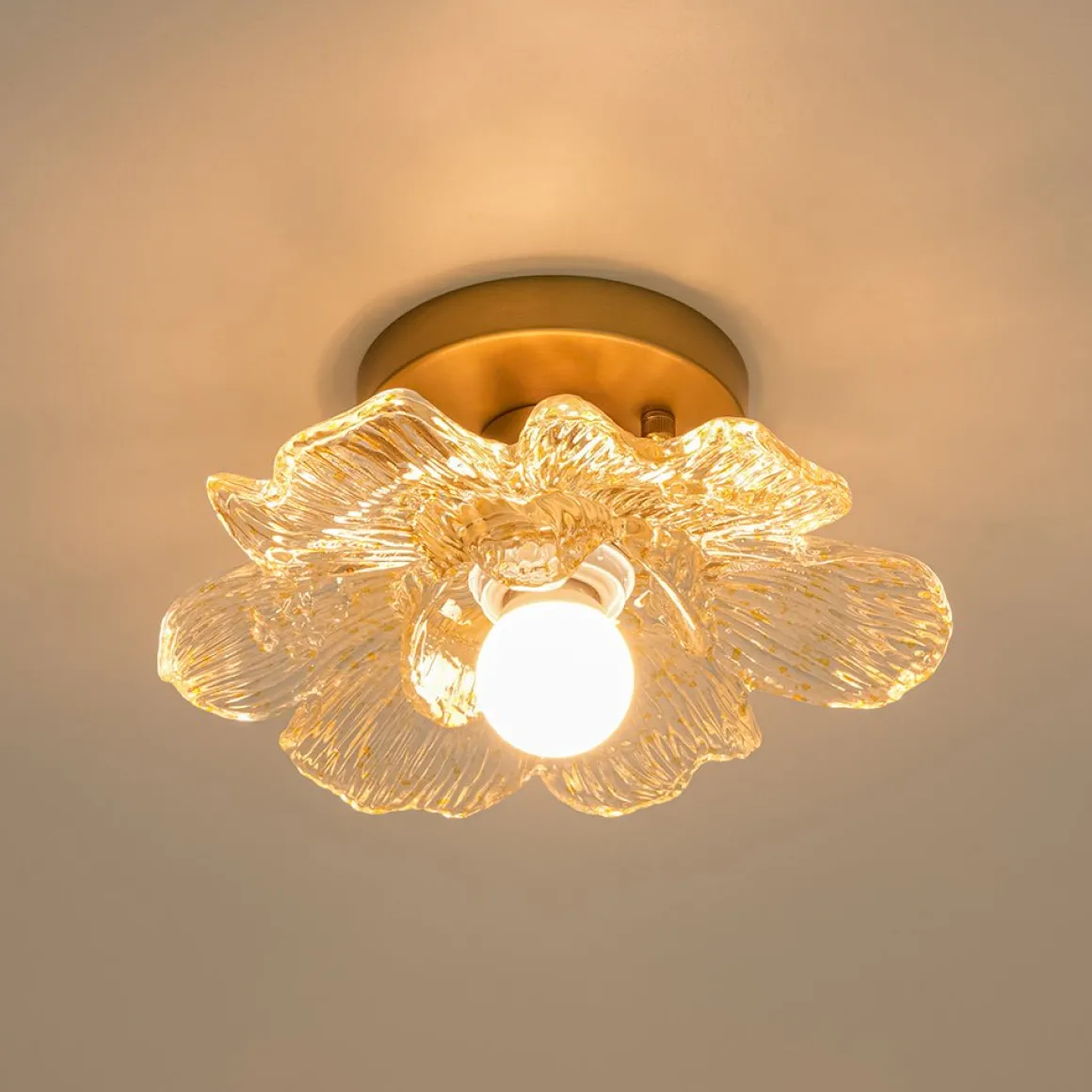 Bloom 1-Light Snow Lotus Clear Glass Flower Semi Flush Mount