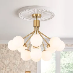 Bloom Opal Glass Bubble Tiered Sputnik Semi Flush Chandelier