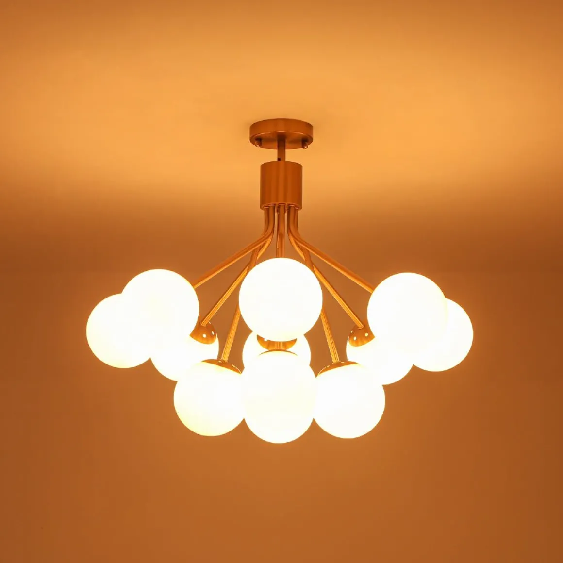 Bloom Opal Glass Bubble Tiered Sputnik Semi Flush Chandelier