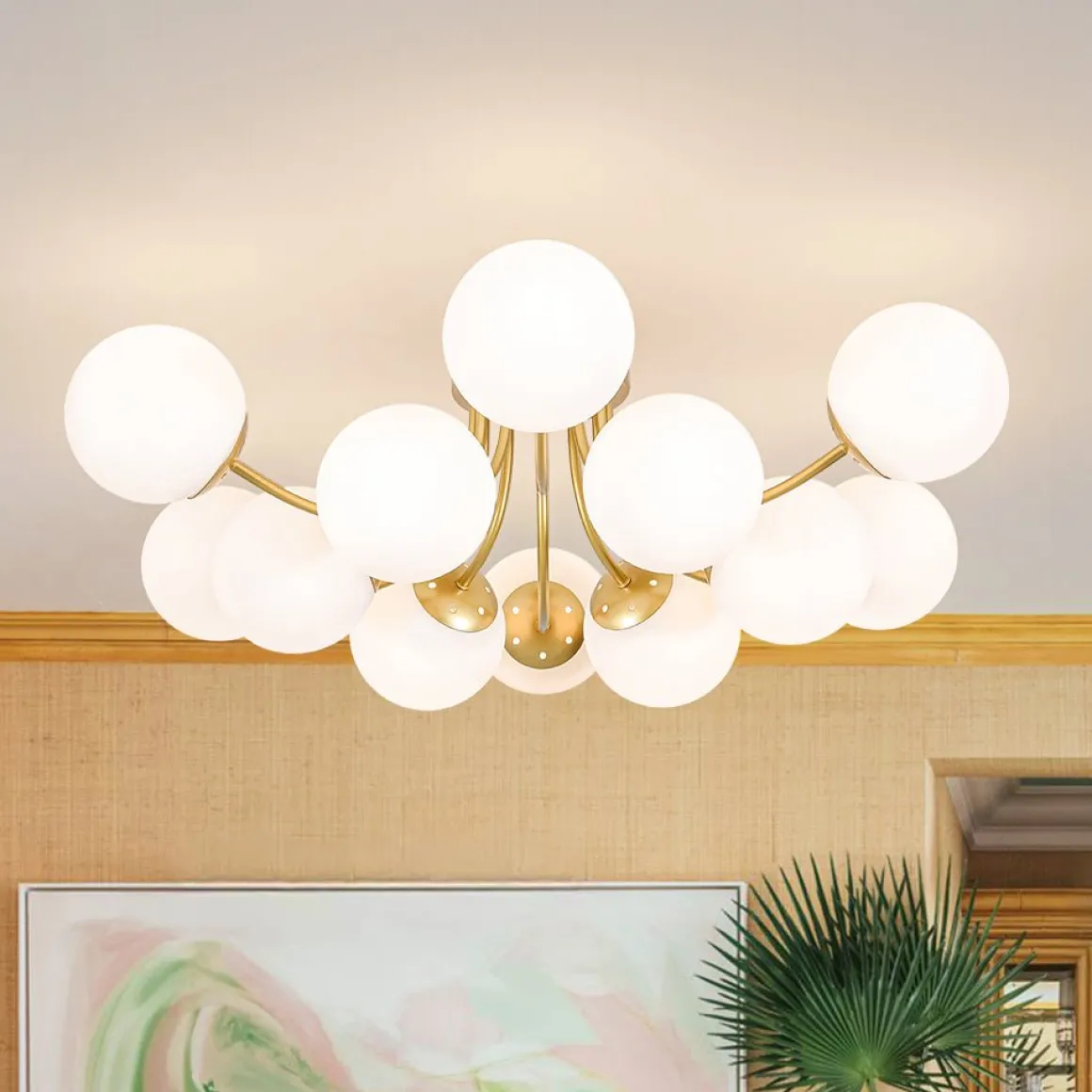 Bloom Tiered Frosted Glass Globe Bubble Semi Flush Chandelier