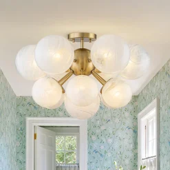 Bloom Tiered Opal Swirl Glass Bubble Semi Flush Chandelier