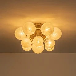 Bloom Tiered Opal Swirl Glass Bubble Semi Flush Chandelier