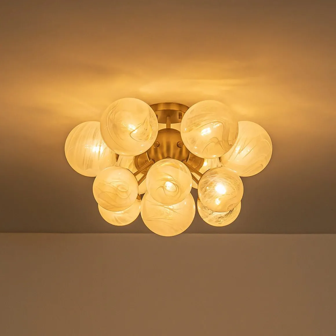 Bloom Tiered Opal Swirl Glass Bubble Semi Flush Chandelier