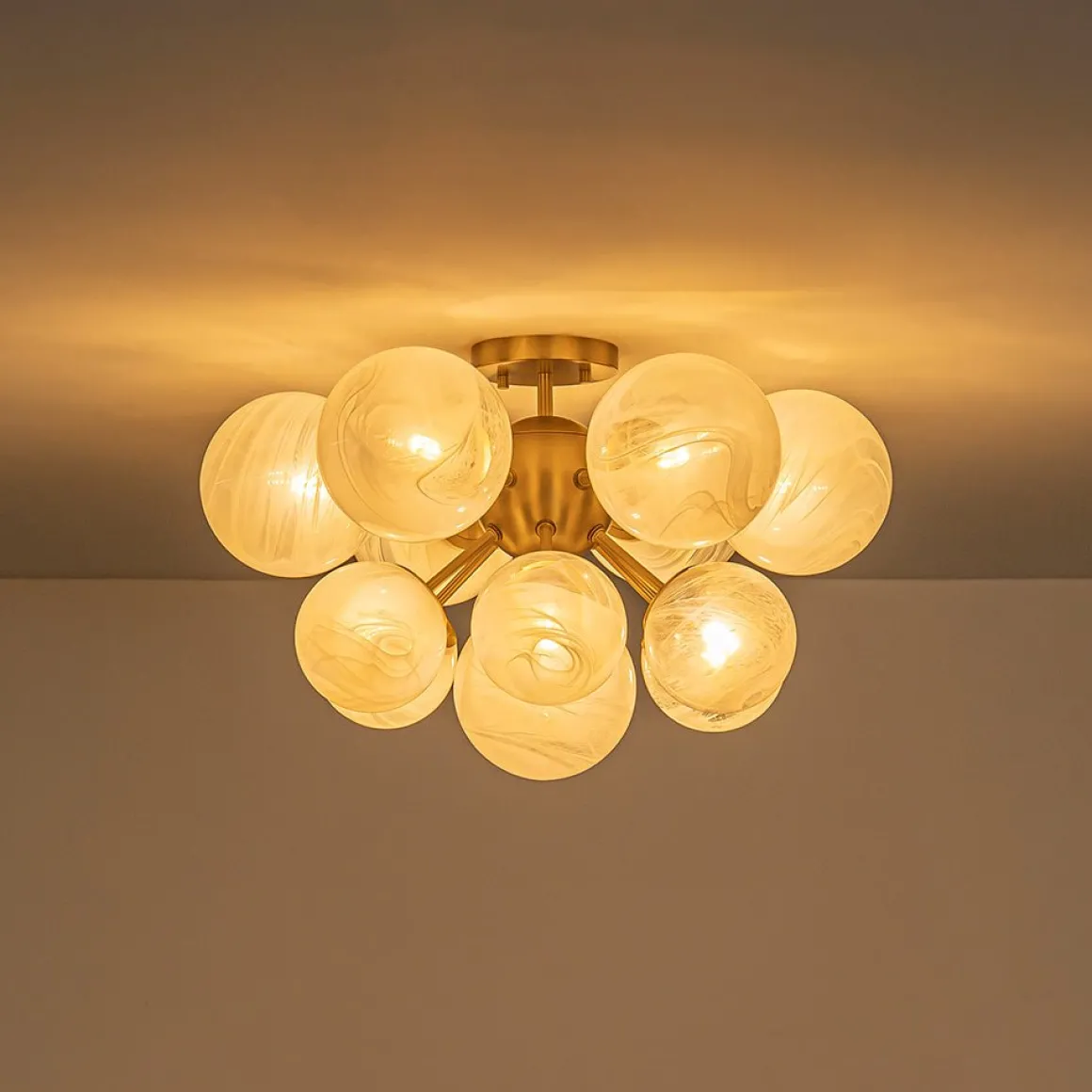 Bloom Tiered Opal Swirl Glass Bubble Semi Flush Chandelier