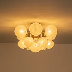 Bloom Tiered Opal Swirl Glass Bubble Semi Flush Chandelier