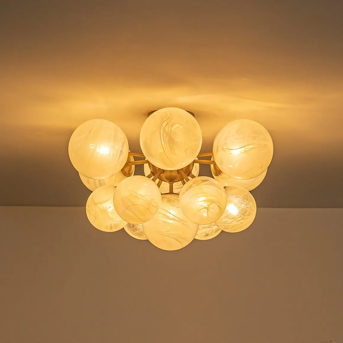 Bloom Tiered Opal Swirl Glass Bubble Semi Flush Chandelier