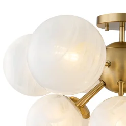 Bloom Tiered Opal Swirl Glass Bubble Semi Flush Chandelier