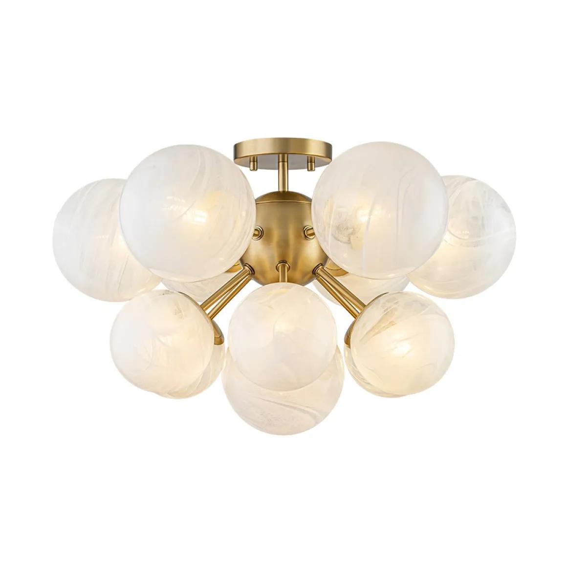 Bloom Tiered Opal Swirl Glass Bubble Semi Flush Chandelier