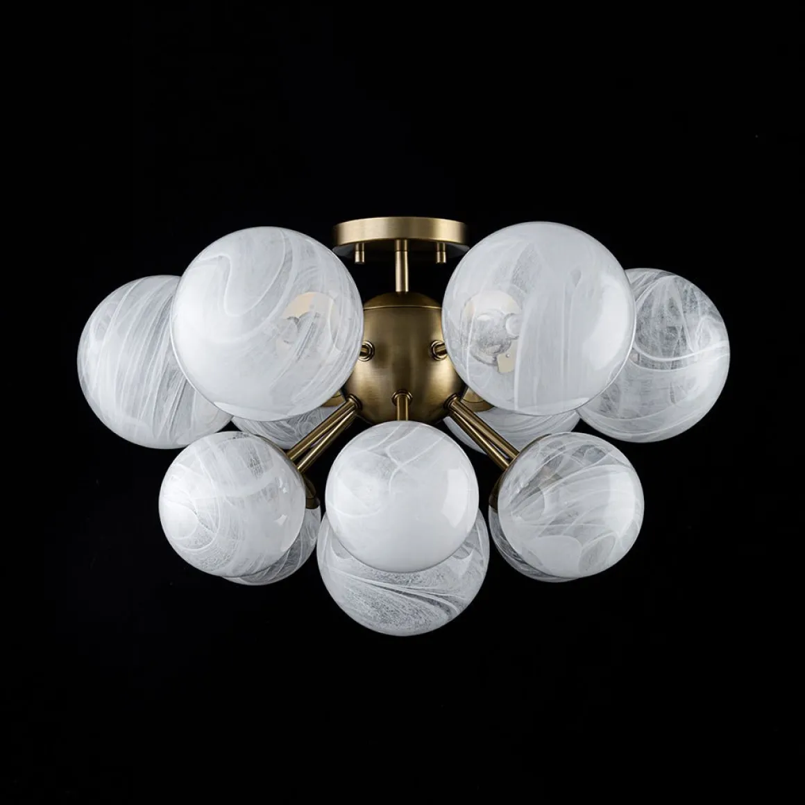 Bloom Tiered Opal Swirl Glass Bubble Semi Flush Chandelier