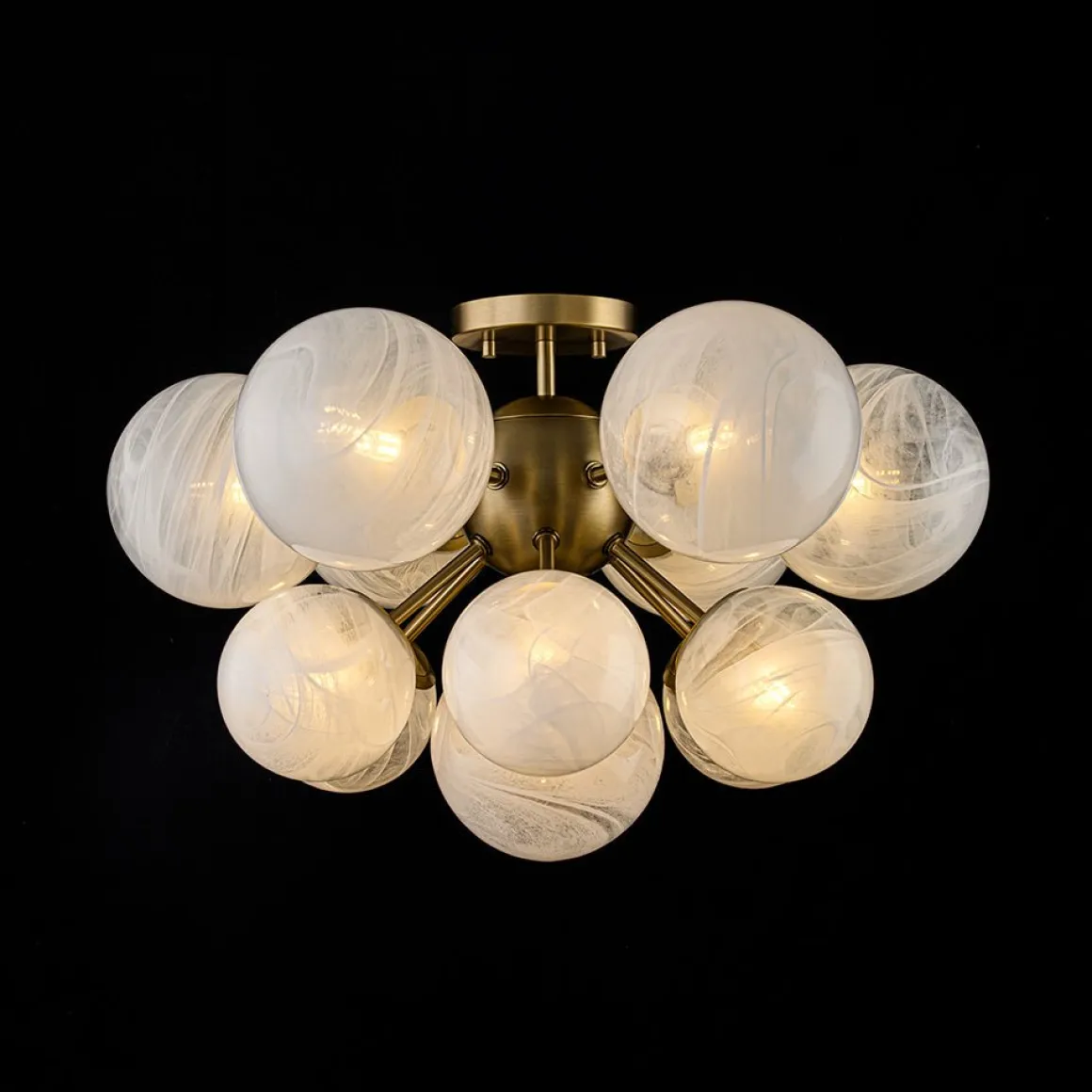 Bloom Tiered Opal Swirl Glass Bubble Semi Flush Chandelier