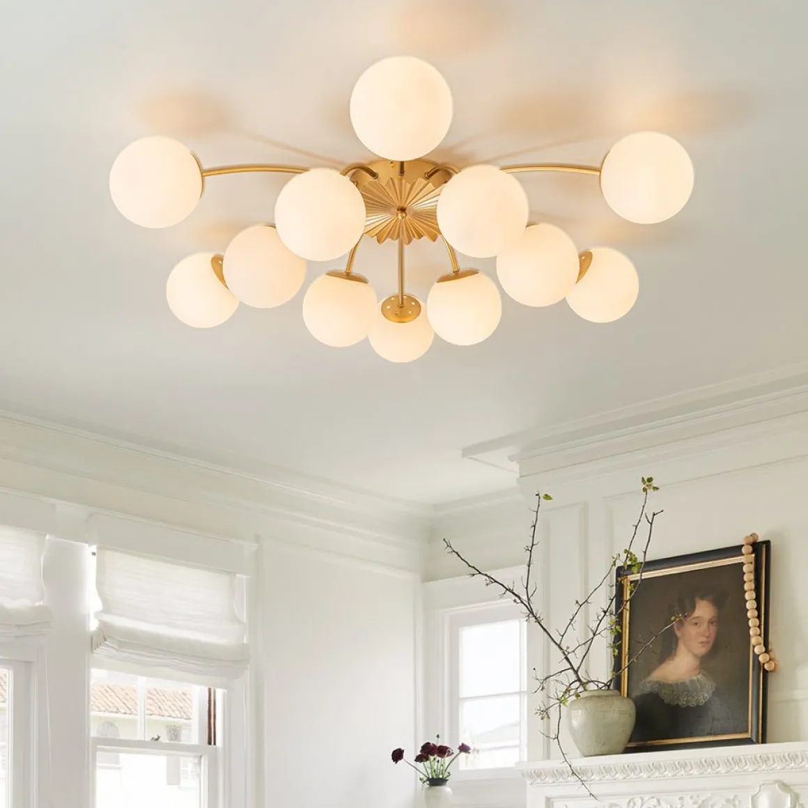 Blossom 12-Light Opal Glass Bubble Semi Flush Chandelier