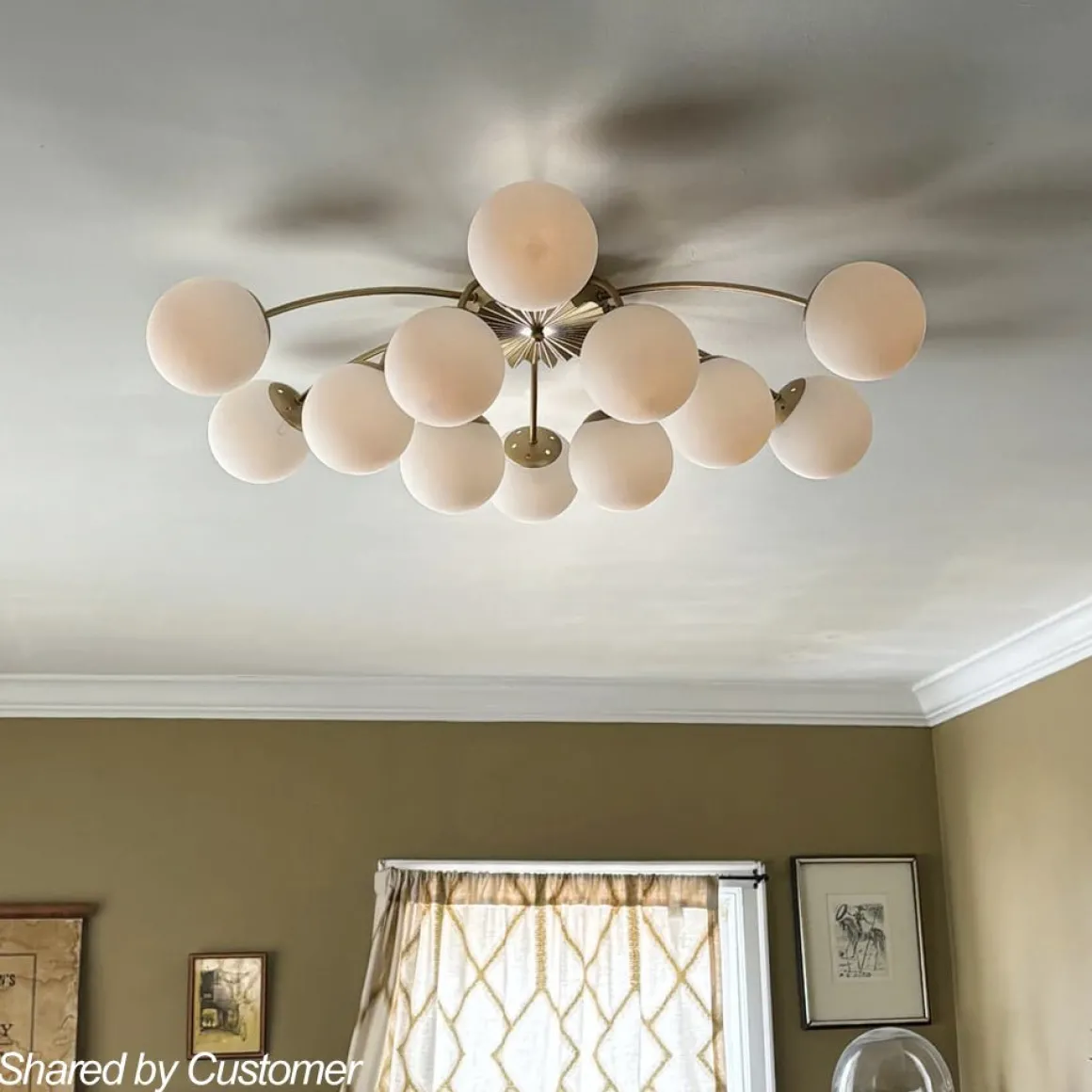Blossom 12-Light Opal Glass Bubble Semi Flush Chandelier