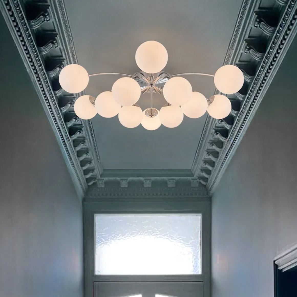 Blossom 12-Light Opal Glass Bubble Semi Flush Chandelier